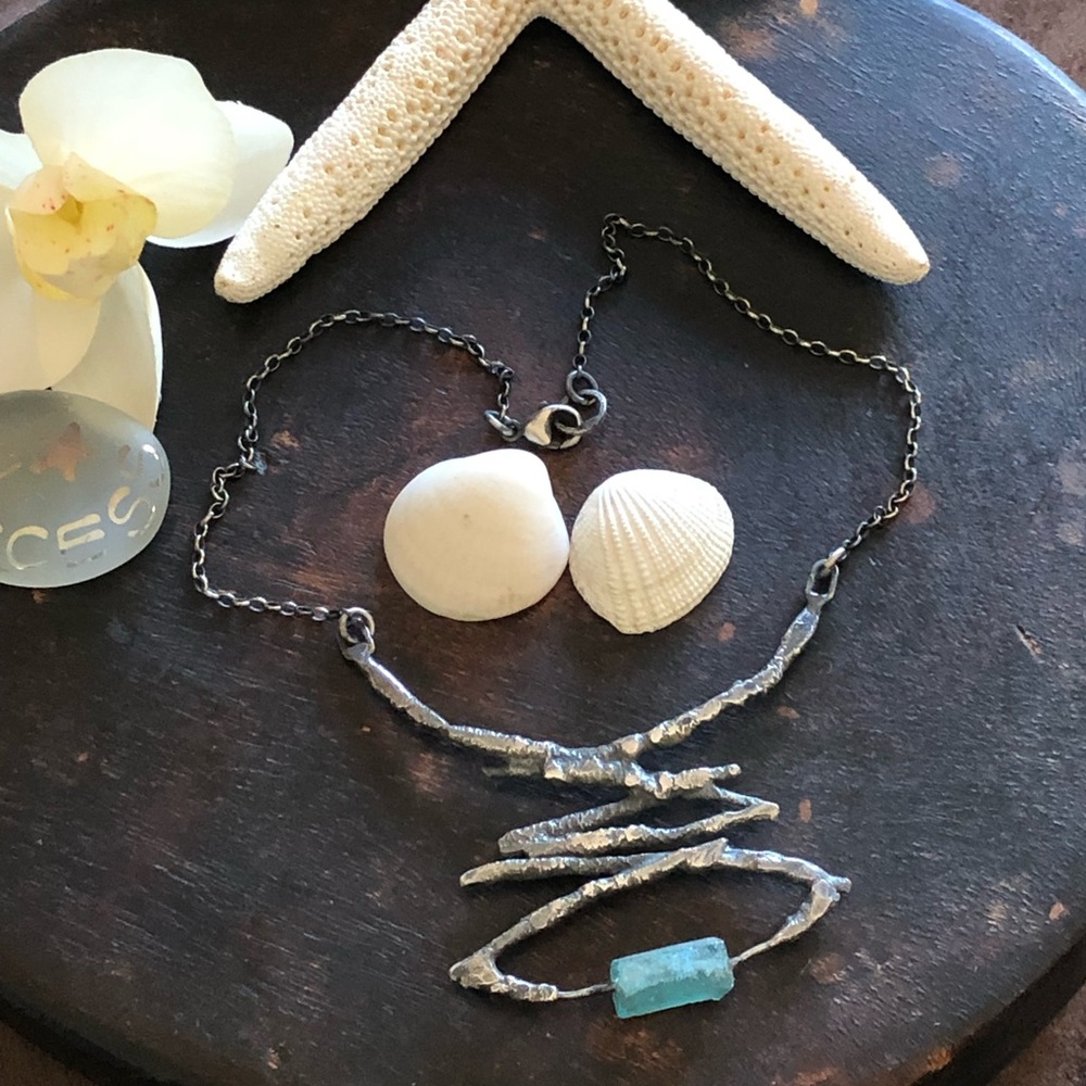 Handmade raw sterling and ancient sea glass necklace